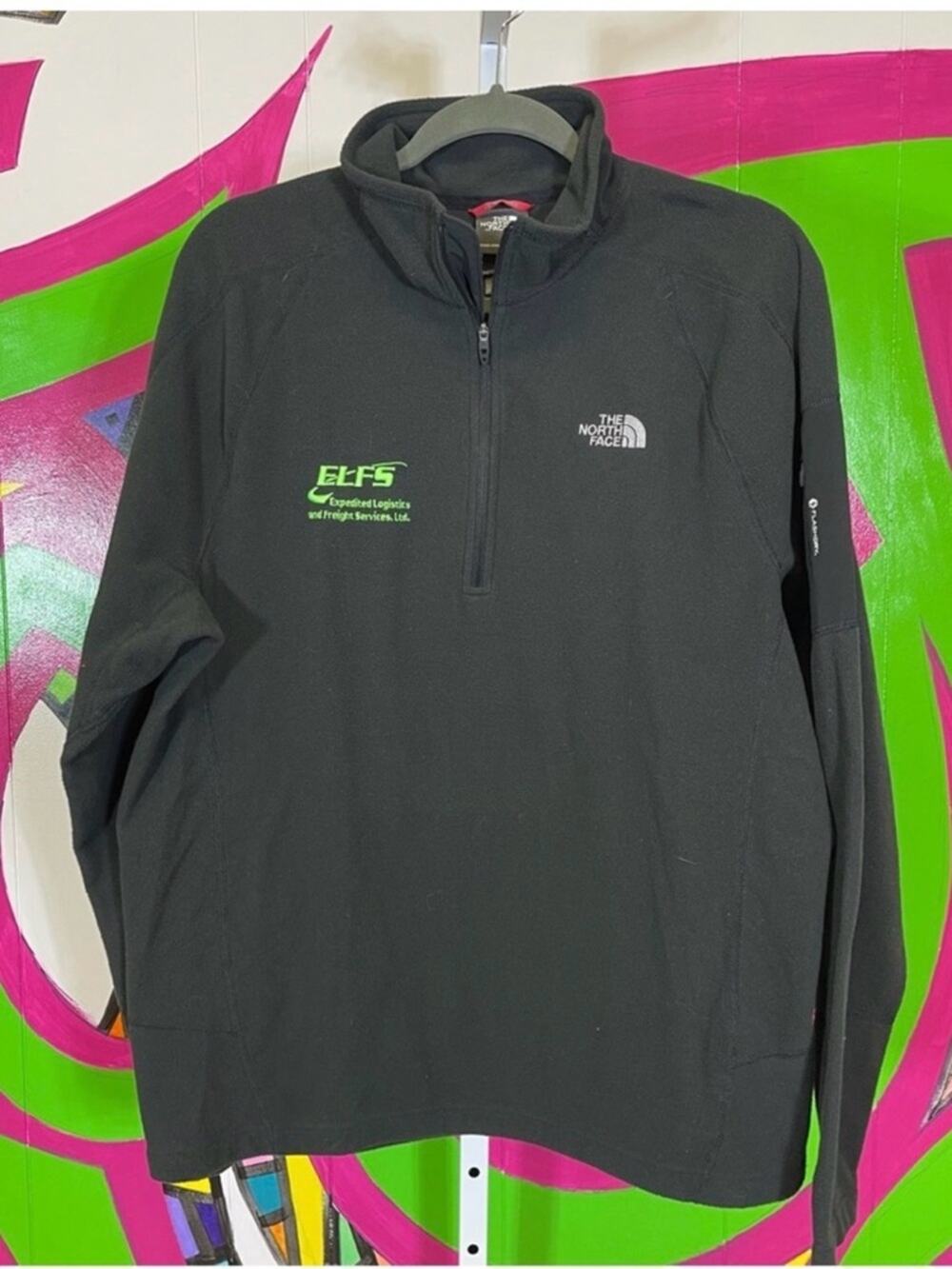 The North Face Men's Black 1/4 Zip Fleece Pullover. Size Large. ELFS Embroidery